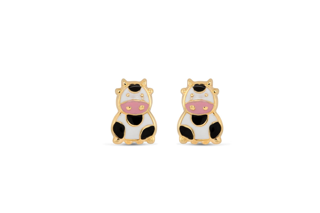 Yellow Gold Cow Children's Earrings