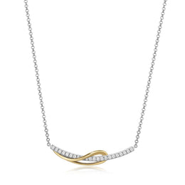 Elle Two Tone Sterling Silver CZ Bar Necklace