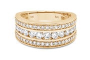 1.00CT Diamond Three Row Ring: Yellow Gold