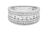 1.00CT Diamond Three Row Ring: White Gold
