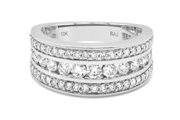 1.00CT Diamond Three Row Ring: White Gold