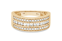 0.50CTW Three Row Yellow Gold Diamond Ring