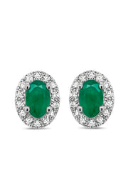 Emerald Halo White Gold Stud Earrings