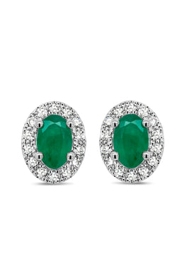 Emerald Halo White Gold Stud Earrings