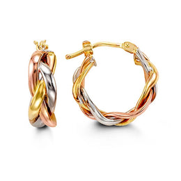 Tri-Tone Gold Twisted Hoop Earrings
