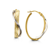 30mm Two-Tone Yellow & White Gold Swirl Oval Hoop Earrings
