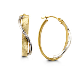 30mm Two-Tone Yellow & White Gold Swirl Oval Hoop Earrings