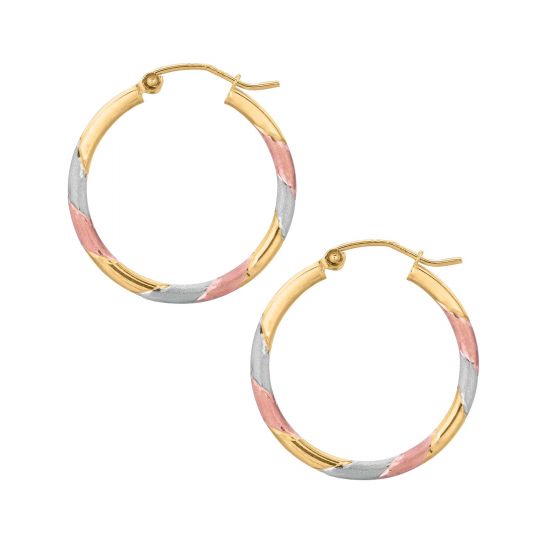 Tri-Tone Gold Patterned Hoop Earrings