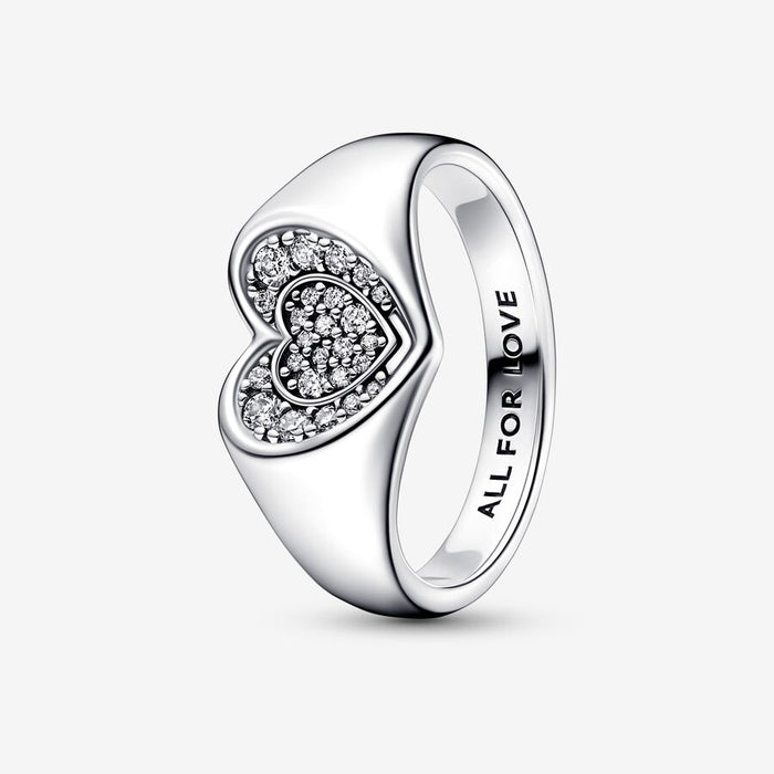 FINAL SALE - Pandora Radiant Heart Pave Heart Sterling Silver Signet Ring