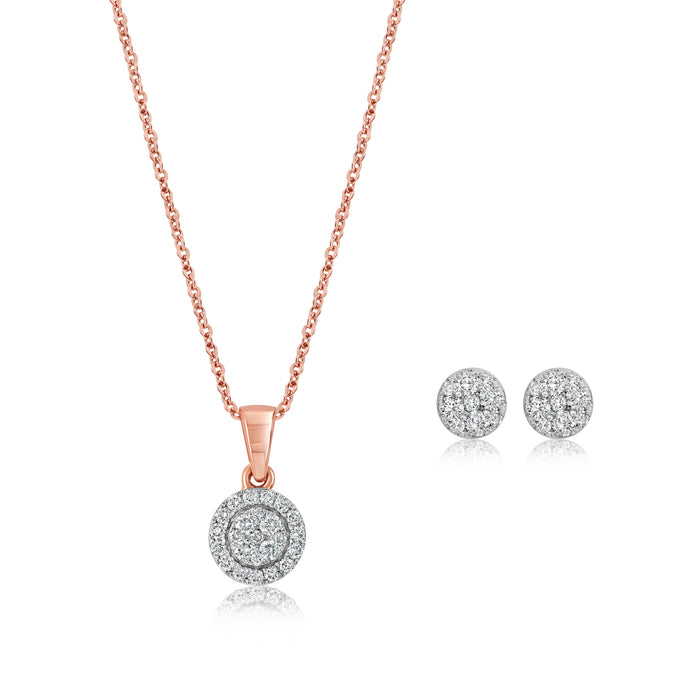 .50CT Diamond Cluster Necklace & Earring Set: Rose Gold