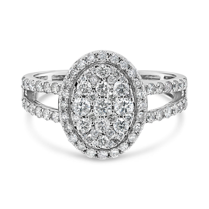 1.00CTW Oval Style Cluster Engagement Ring