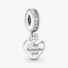 Pandora open heart-shaped sterling silver locket charm. This side reads "my beautiful wife".
