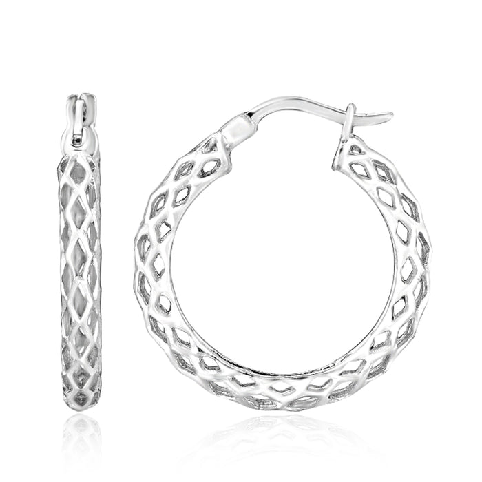 Sterling Silver Diamond Cut Cage Hoops
