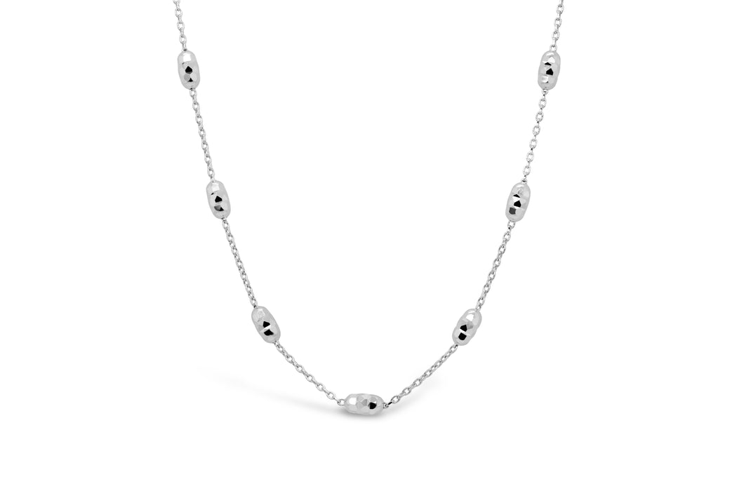 White Gold Diamond Cut Beaded Necklace