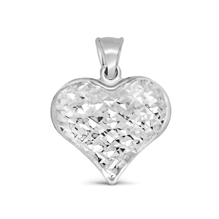 Diamond Cut Heart Pendant: White Gold