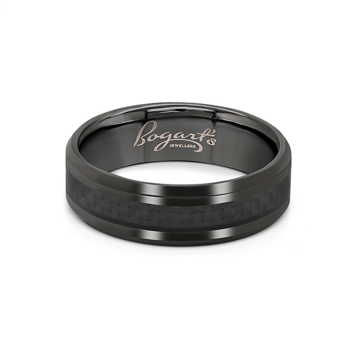7mm Black Tungsten & Geometric Insert Wedding Band