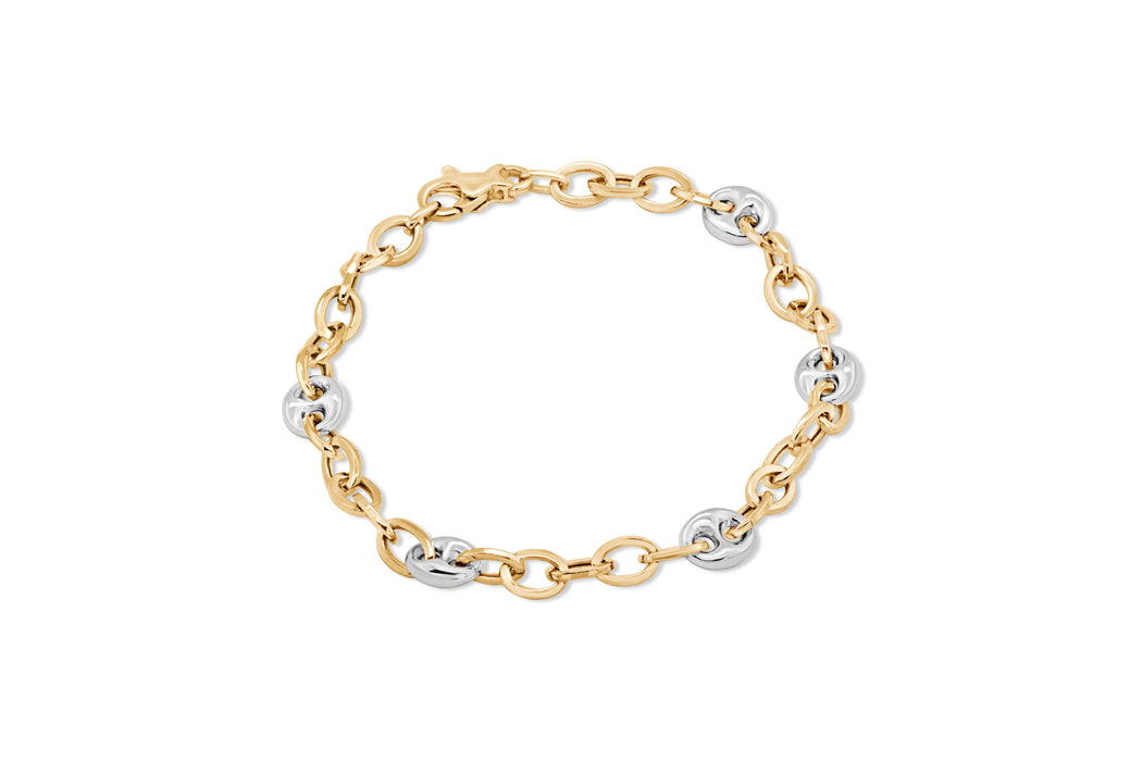 10K Two-Tone Yellow & White Gold Circle Link Bracelet