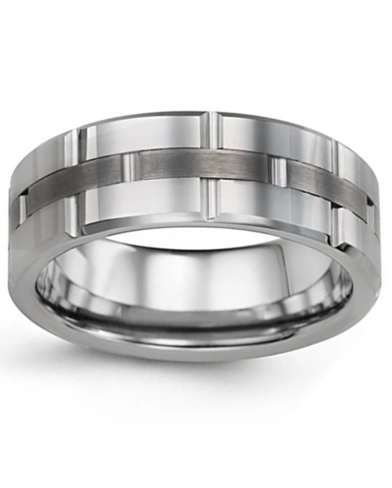 8mm Tungsten Grooved Wedding Band