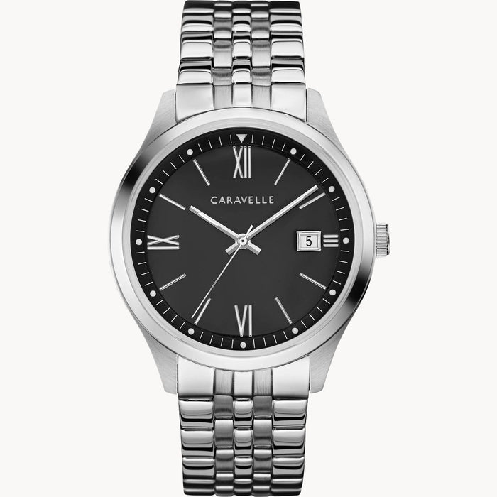 Caravelle Men's Black Dial Stainless Steel Dress Watch