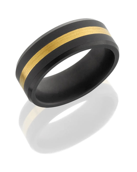 Elysium Ares Black Diamond Wedding Ring with 24K Yellow Gold Inlay