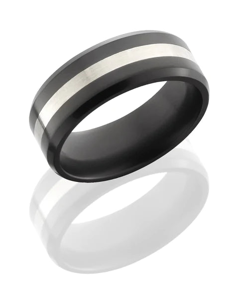 Elysium Ares Black Diamond Wedding Ring with Sterling Silver Inlay