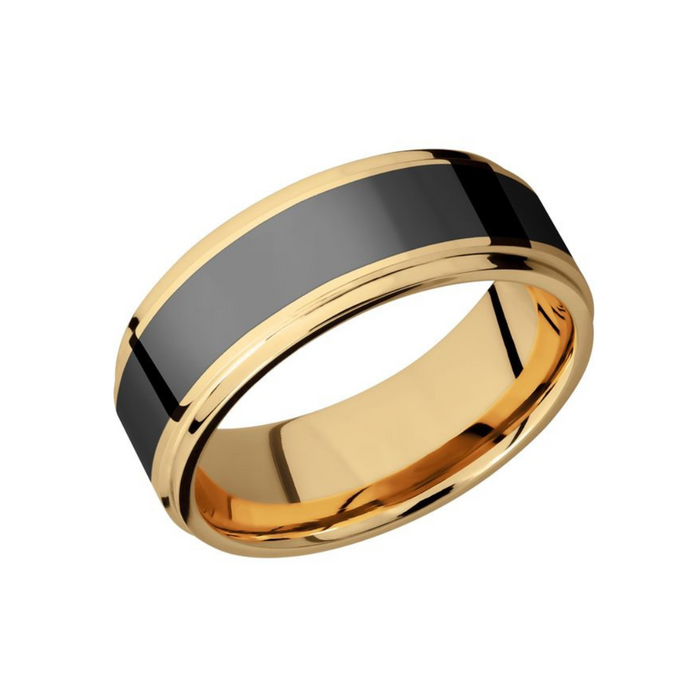 Elysium Ares 18K Yellow Gold Wedding Ring with Solid Black Diamond Reverse Inlay