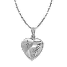 Diamond Heart Mom Locket Sterling Silver Necklace