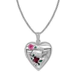 Floral Mom Heart Locket Sterling Silver Necklace