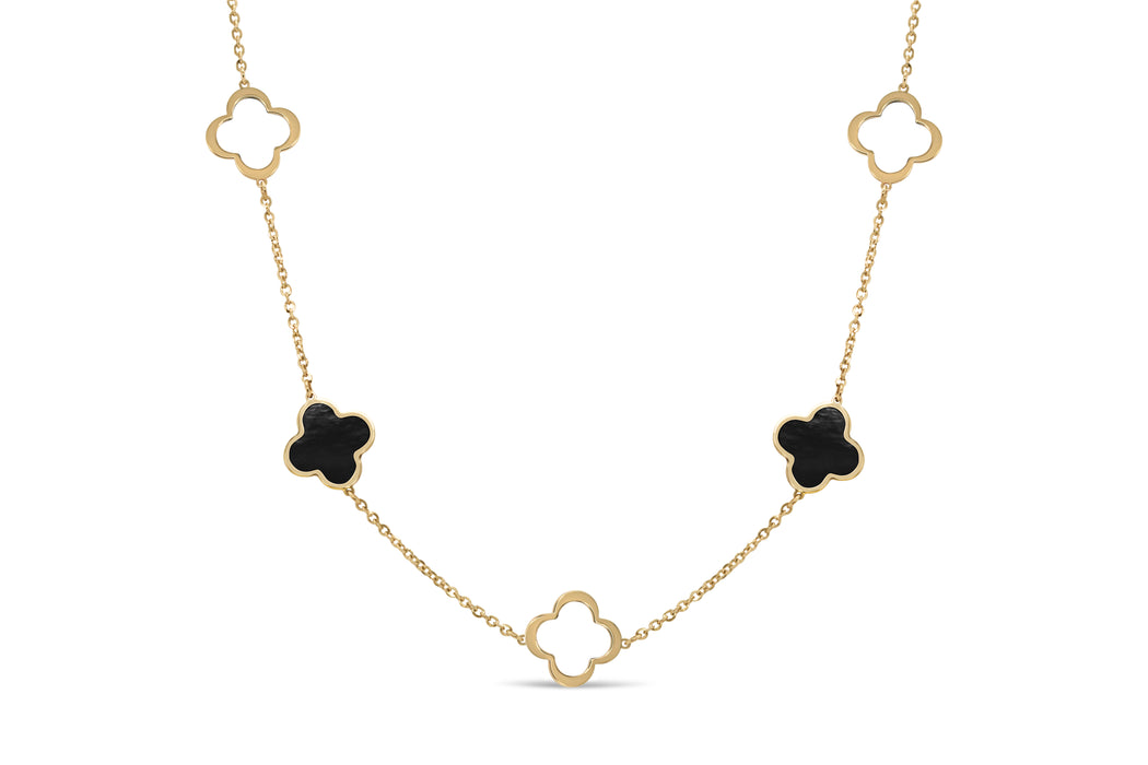 Yellow Gold & Black Clover Necklace