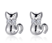 Casablanca Sterling Silver Cat Stud Earrings