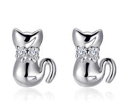 Casablanca Sterling Silver Cat Stud Earrings