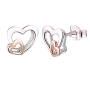 Casablanca Two-Tone Sterling Silver Double Heart Stud Earrings