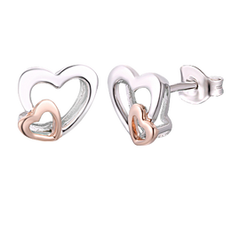 Casablanca Two-Tone Sterling Silver Double Heart Stud Earrings
