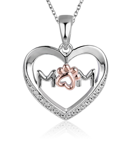 Two-tone Dog Mom Heart Sterling Silver Necklace