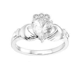 Casablanca Sterling Silver CZ Claddagh Heart Ring