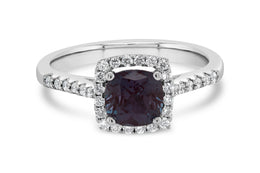 Lab Grown Alexandrite Cushion Gemstone White Gold Fashion Ring