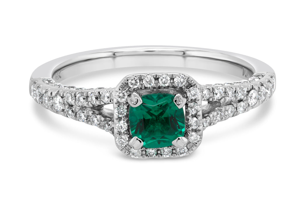 Lab Grown Halo Emerald Gemstone Ring