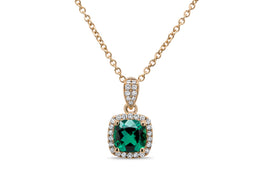 Lab Grown Emerald Cushion Pendant & Necklace