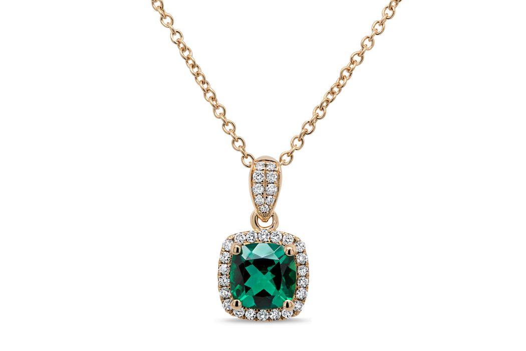 Lab Grown Emerald Cushion Pendant & Necklace
