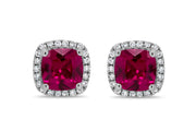 14K White Gold Lab Grown Ruby Cushion Stud Earrings