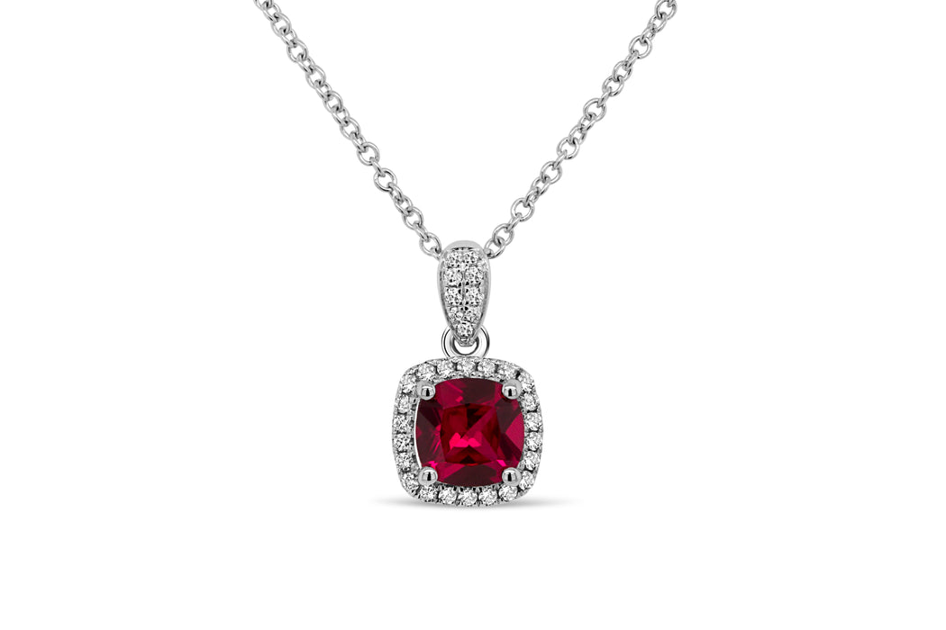 Lab Grown Ruby Halo Pendant & Necklace