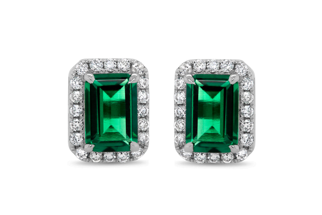 Lab Grown Halo Emerald Earrings