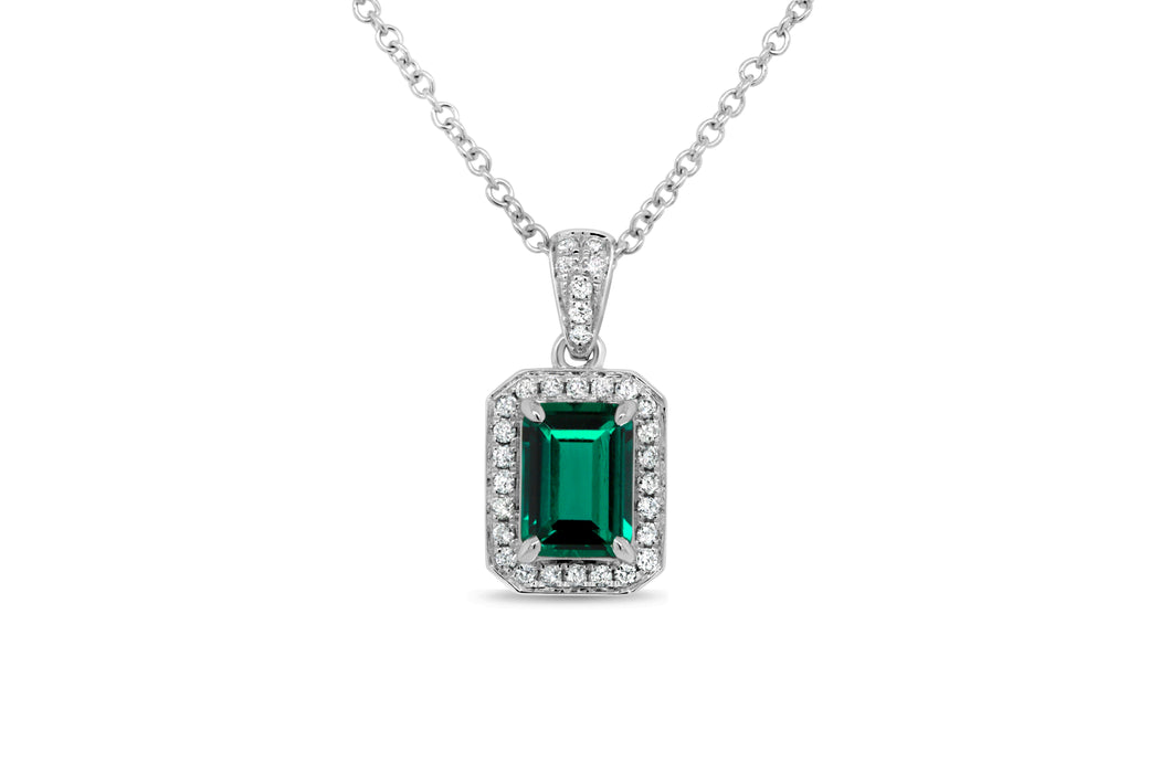 Lab Grown Halo Emerald Necklace
