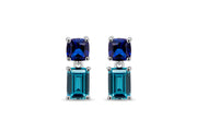 Lab Grown Halo Blue Sapphire & Blue Topaz Earrings