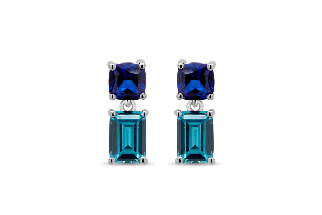 Lab Grown Halo Blue Sapphire & Blue Topaz Earrings