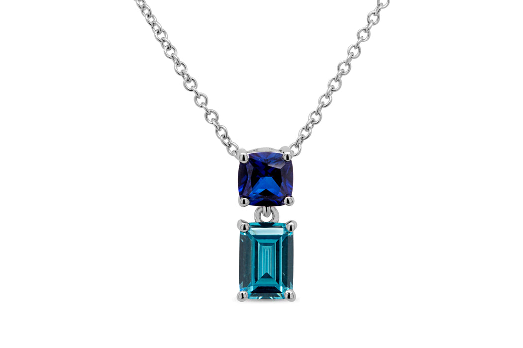 Lab Grown Blue Sapphire & Blue Topaz Necklace