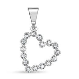 Beaded Heart Pendant: White Gold