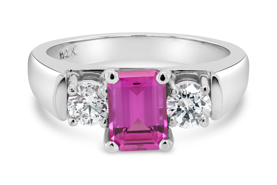 Lab Grown Pink Sapphire Gemstone Ring with Side Diamonds