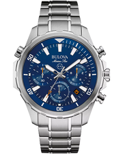 Bulova Marine Star Men's Watch: Silver Tone & Blue