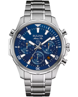 Bulova Marine Star Men's Watch: Silver Tone & Blue